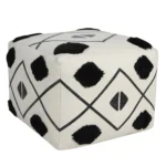 Goldoma 18-inch white cotton geometric pouf ottoman with storage - modern foot stool and extra seating for small spaces
