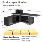 Free Shipping US Warehouse in Stock 78" Executive Desk with Drawers - L Shaped Desk Black Executive Office Desks with LED