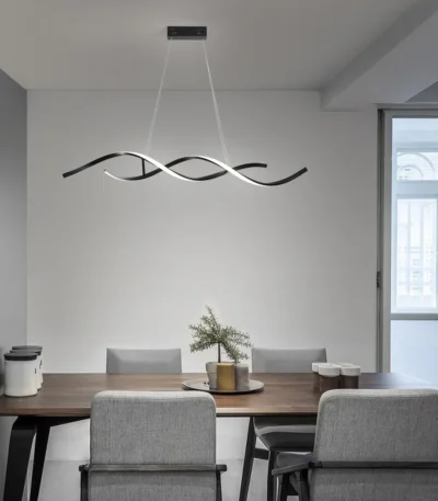 40W Dimmable LED Wave Pendant Light, Adjustable Length Hanging Chandelier Lamp for Kitchen Island, Dining Room, Living Room