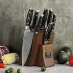 9 Pieces Luxury Set Wood Knife Holder Scissors Kitchen Knife Set for Cutting Food – base detail