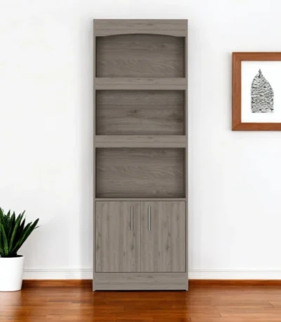 HMS 71 Three-Tier Bookshelf with Two Doors Foldable Living Room Furniture for Home Office Workshop Bedroom Application