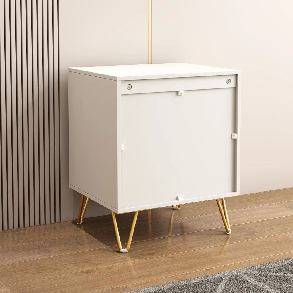 Modern Nightstand with 2 Drawers, Gold Legs, 3D Embossed Design