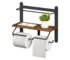 Tissue Holder Rustic Brown Wooden Wall-Mounted Double Toilet Paper Roll Holder Bathrooms Organiser with Storage Racks