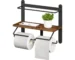 Tissue Holder Rustic Brown Wooden Wall-Mounted Double Toilet Paper Roll Holder Bathrooms Organiser with Storage Racks