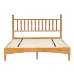 Queen size wood bed frame with headboard in rustic oak finish