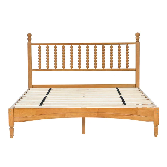 H6930962be82d4c6d97d2f90217137bd0S.webp Queen size wood bed frame with headboard in rustic oak finish