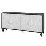 HMS 68 Modern Antique Traditional Carved Floral Sideboard Black and White Distressed Four-Door Home Furniture for Living Room - Image 5