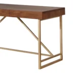 Modern Wooden Writing Desk with Metal Legs Brown Finish Storage Eco-Friendly & for Home Office and Living Room – in a