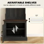 Goldoma 3-in-1 entryway storage bench with coat rack and shoe organizer in black wood grain finish