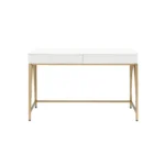 HMS 50 White and Gold Solid Wood Writing Desk with Two Drawers Modern Design Computer Table for Home Office or Hotel Use