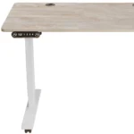 HMS Adjustable Rolling Computer Desk in Khaki and White Wood Stainless Steel with Light Khaki and White Wood Stainless Steel