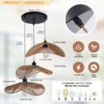3-Light Boho Rattan Pendant Light, Handwoven Bamboo Fixture, Dimmable, E26 Base, Adjustable Height for Bedroom, Living Room