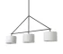 HMS modern white shade hanging light with three warm white E26 bulbs, metal frame, oval rectangle design against a dark