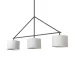 HMS modern white shade hanging light with three warm white E26 bulbs, metal frame, oval rectangle design against a dark