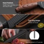 Goldoma chef knife set with wooden handles on cutting board