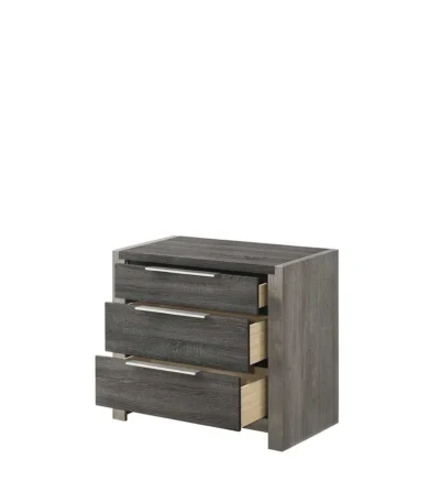 Jehoram gray 3-drawer nightstand with minimalist design and lacquer finish