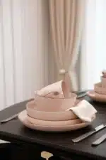Stoneware Ceramic 20pcs Peach Round Nordic Style Dinner Plate Smooth Clean Easy Plates Sets Dinnerware Low Price Dinnerware