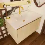 30 Inch Bathroom Vanity Cabinet With Ceramic Sink - Natural Wood Wall Mounted Floating Fluted Vanity With Drawers, Modern