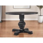 Solid wood dining table with black pedestal base - 47 inch round table for 4 people