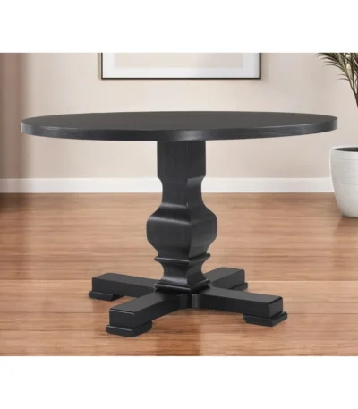 Solid wood dining table with black pedestal base - 47 inch round table for 4 people