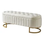 Goldoma velvet storage ottoman with button tufted design and sturdy metal legs in living room