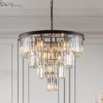 24" Contemporary Crystal Modern Chandeliers Crystal Ceiling Chandelier 4 Tier Black Chandelier Lighting (Bulbs Not Included)
