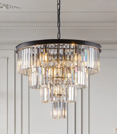 24" Contemporary Crystal Modern Chandeliers Crystal Ceiling Chandelier 4 Tier Black Chandelier Lighting (Bulbs Not Included)