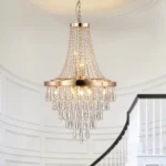 USA 20" Modern Crystal Pendant Chandelier with Golden Finish,Elegant 11-Light Hanging Light Fixture Tiered Design (No Bulbs)