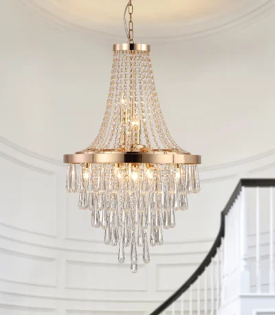 USA 20" Modern Crystal Pendant Chandelier with Golden Finish,Elegant 11-Light Hanging Light Fixture Tiered Design (No Bulbs)