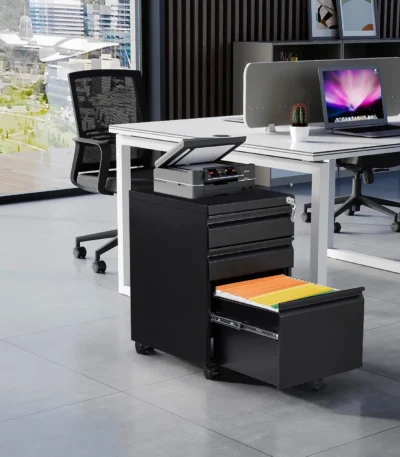 3 Drawer Metal Mobile File Cabinet With Lock for Letter/A4/Legal Size Under Desk Rolling Cupboard for Home Office