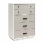 Modern adjustable height dresser with 5 drawers in white and gray high-gloss finish