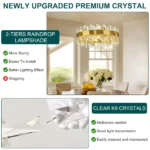 Modern crystal chandelier with K9 crystals hanging over a dining table