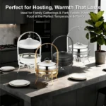 7L/7.4Qt Stainless Steel Buffet Warmer, 42cm/16.5in, 3-Color Carved Chafing Dish with Heating Stove