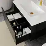 30 Inch Bathroom Vanity Cabinet With Ceramic Sink - Black Wall Mounted Floating Fluted Vanity With Drawers, Modern – styled