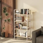 Folding Bookshelf,4 Tier Bookcase Foldable Shelf with X-Bracket Design, Adjustable Feet, Space Saving Storage – top view