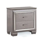 Silver LED nightstand with English dovetail drawers and glossy finish - modern luxury bedroom furniture by Goldoma