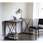 HMS 48" Simple Modern Computer Desk Brown Black Wooden Table Adjustable Extendable Metal Features for Home Office Laptop Use