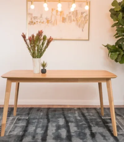 Goldoma mid-century modern rectangular dining table with walnut finish and faux wood marble design top