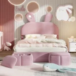 Goldoma full size velvet platform bed with rabbit ear headboard and storage in a modern bedroom setting