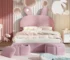 Goldoma full size velvet platform bed with storage and rabbit ear headboard in a cozy bedroom