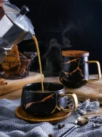 Coffee Mugs Marble Gold Inlay Mug Breakfast Mug Office Home Drinkware Milk Cup Dropshipping – side view