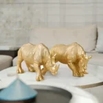 Golden Rhino Ornament with Horn - Modern Resin Home & Office Decor, Cartoon-Style Indoor Decoration for Living Room