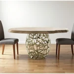 47 inch acacia live edge round dining table with brass base - unique solid wood table for four