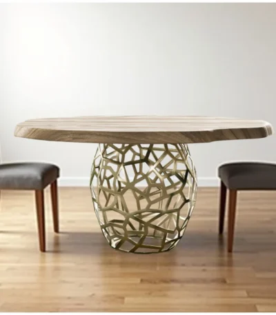 47 inch acacia live edge round dining table with brass base - unique solid wood table for four