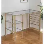 HMS 43 Extendable Modern Writing Desk with Clear and Gold Glass Wood and Metal Material