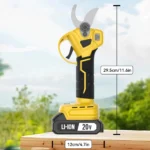 Goldoma cordless pruning shears cutting a thick branch in a garden