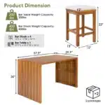 5-Piece Outdoor Bar Set with Acacia Wood Table and Cushioned Stools – side view