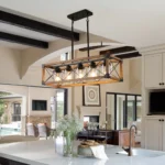 Ship From USA,32" Walnut Industrial Farmhouse Rectangle Pendant Light, 5-Light Chandelier with Lampshades (No Bulbs)