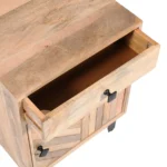 Solid wood nightstand with drawer and door in natural finish, Scandinavian style for bedroom storage