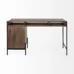 HMS Modern Melamine Wood Writing Desk Medium Brown 3 Drawers and 3 Open Shelves Versatile Office or Bedroom Furniture – top